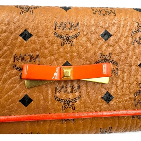 MCM Visetos Orange Canvas Long Wallet.